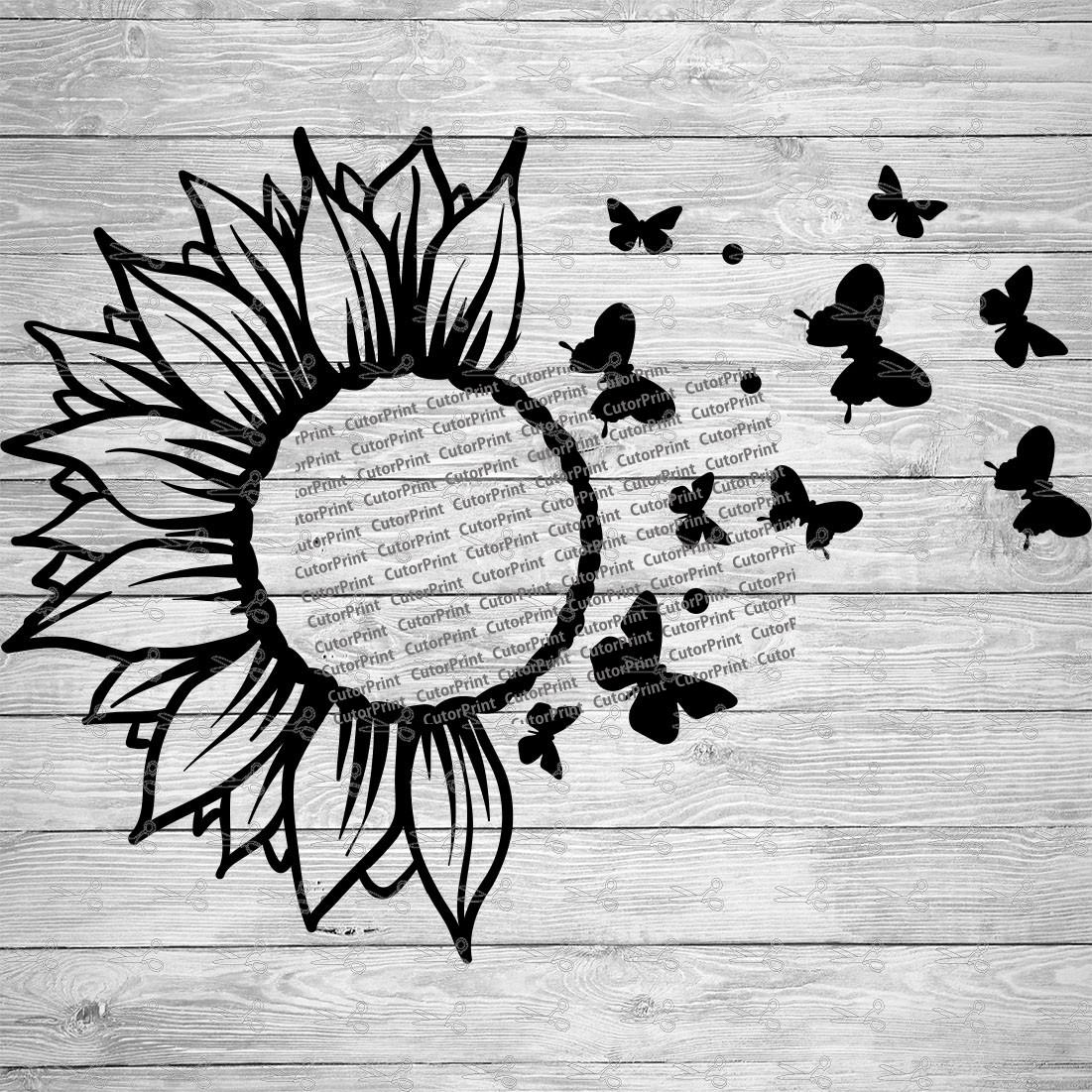 Sunflower & Butterflies 2 SVG,EPS & PNG Files - Digital Download files