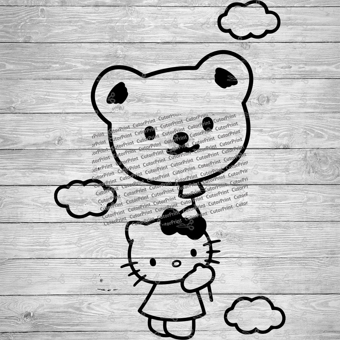 Hello Kitty holding Bear balloon SVG,EPS & PNG Files - Digital Download