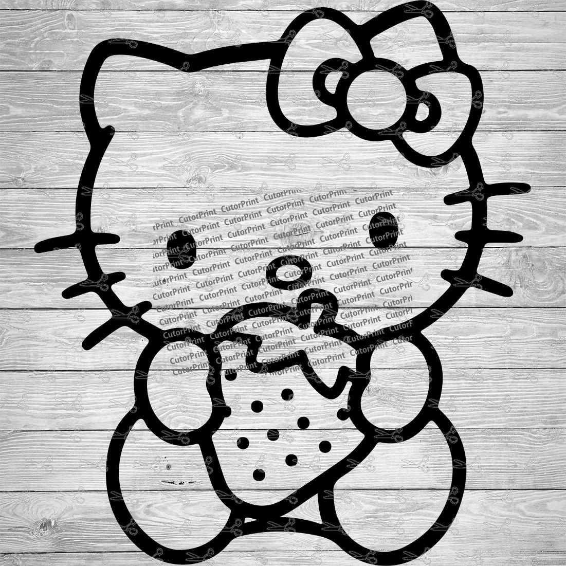 Hello Kitty holding strawberry SVG,EPS & PNG Files - Digital Download
