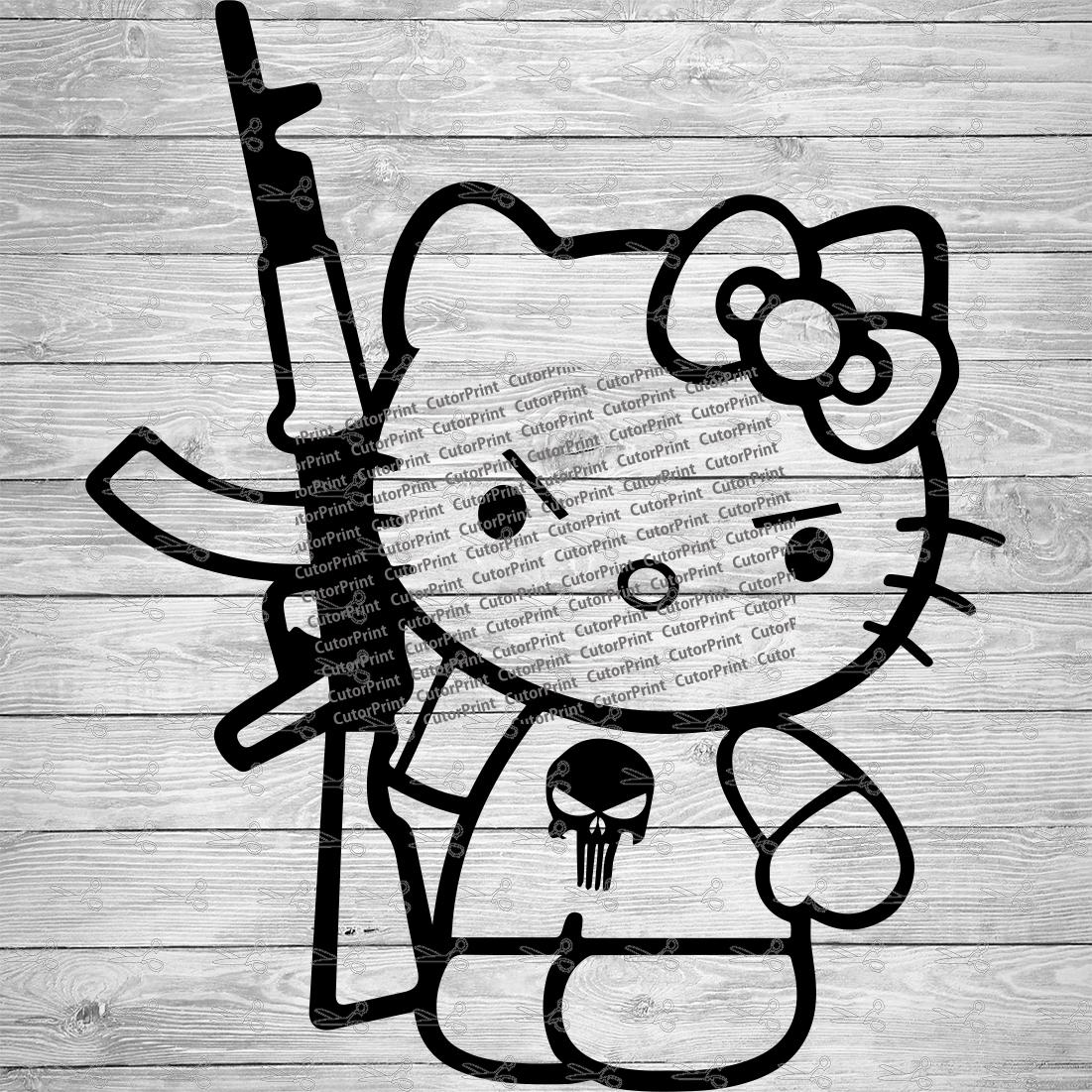 Hello Kitty with Gun SVG,EPS & PNG Files - Digital Download files for